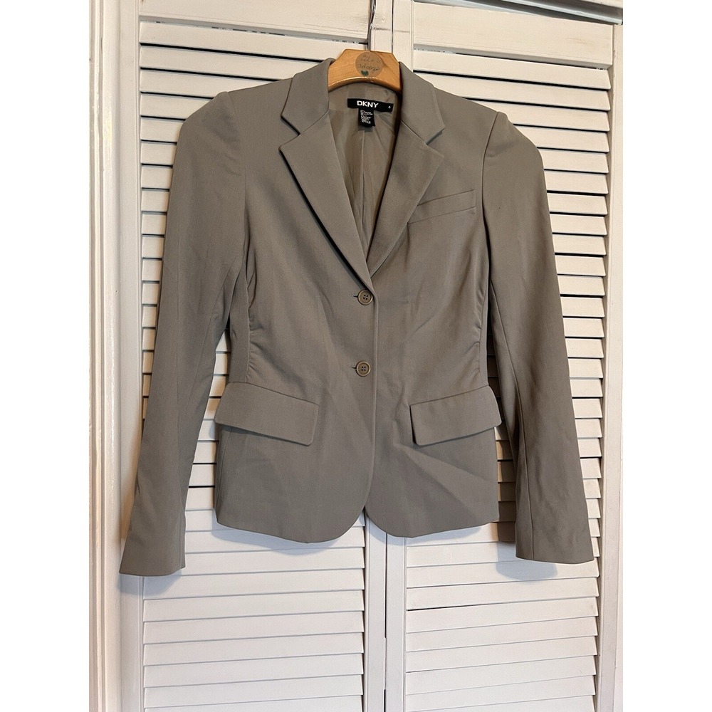 DKNY‎ Women's Size 4 BLAZER Suit Jacket Gray Office Career Stretch Two Button